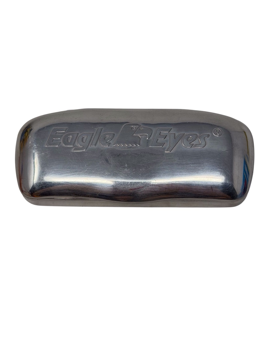 Vintage Eagle Eyes Silver Metal Eyeglass Case